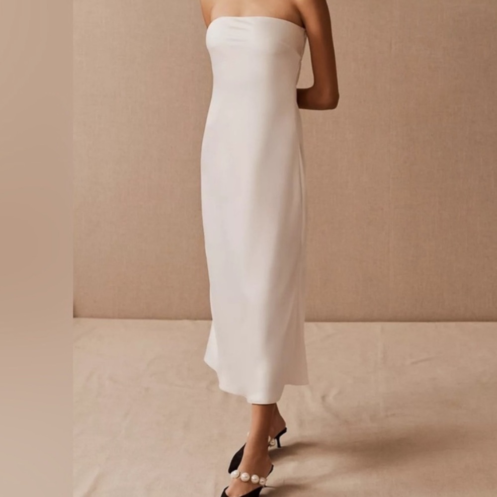 BHLDN x Sachin & Babi Aubrey 10 White Satin Silky Strapless Midi Wedding Dress